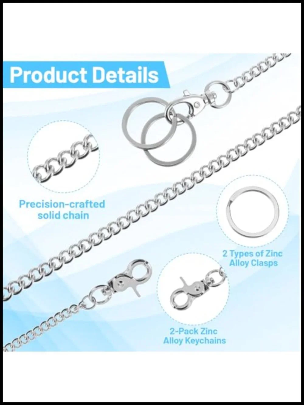 24 Inch Stainless Steel Wallet Chain with Lobster Clasps for Men Women